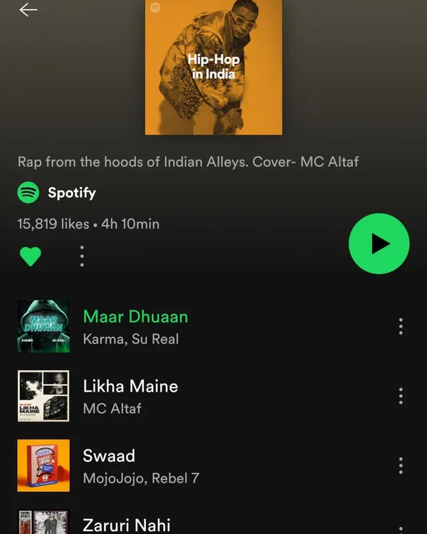 Proof of performance. My production work on 'Maar Dhuaan' with Su Real landed us at the top of a major Spotify playlist, showing the commercial potential of the tracks I create.