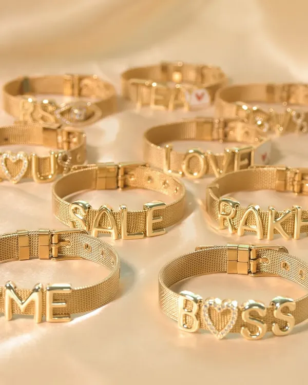 Your name, your way. We love seeing all the custom name bracelets you create. Whether it's "BOSS," "RAKHI," or your own name, our gold mesh bracelets are the perfect canvas for your story.