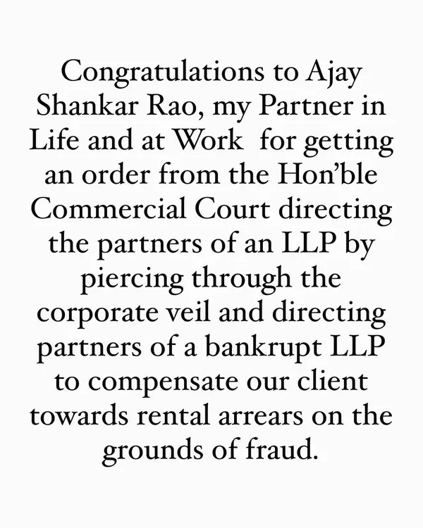 We secured a landmark order from the Commercial Court in a challenging corporate fraud case. By successfully piercing the corporate veil of a bankrupt LLP, we ensured the partners were held personally liable for rental arrears, delivering justice for our client when it seemed impossible.