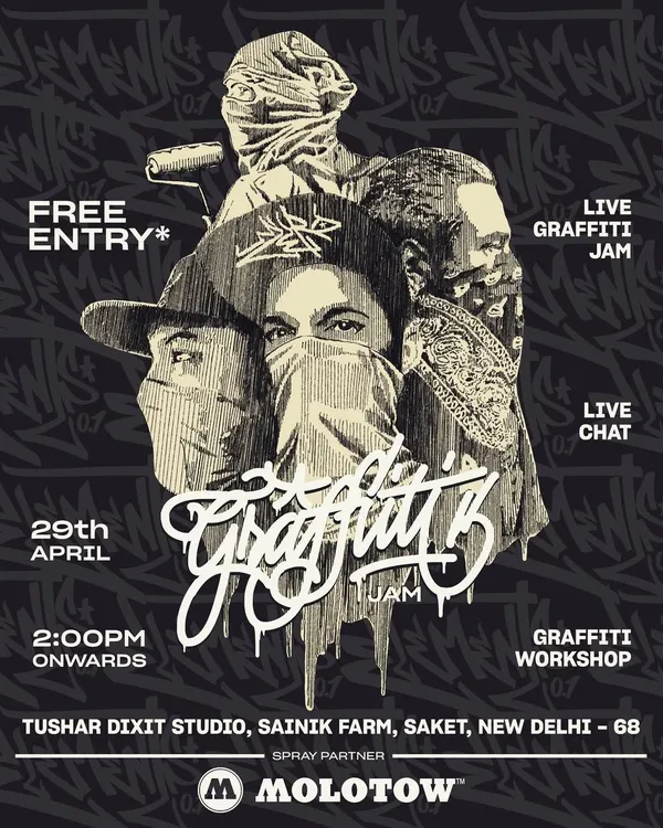 The poster I designed for 'Elements 0.1', a hip-hop and graffiti event in Delhi. It features illustrations of some of the top graffiti writers in the NCR region.