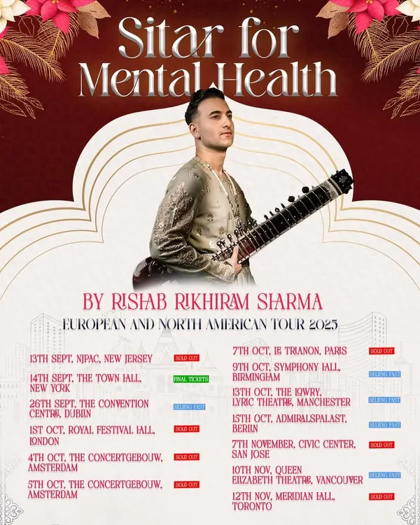 The official poster for my 2023 European and North American Tour. It was a dream come true to take 'Sitar for Mental Health' to cities like London, Paris, Amsterdam, New York, and Toronto.