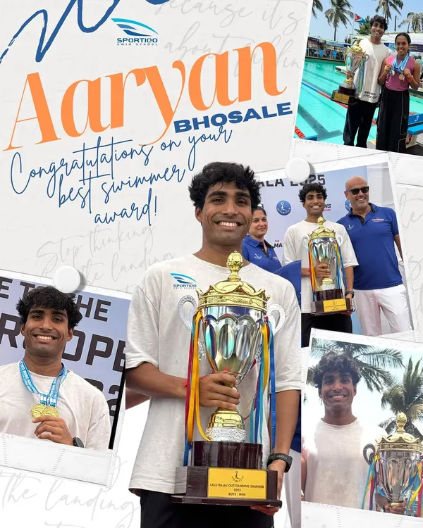 Aaryan Bhosale earned the Best Swimmer Award in the Open Men’s Category at the 38th Annual Otters Open Swimgala. This collage celebrates his dedication and triumphant performance.
