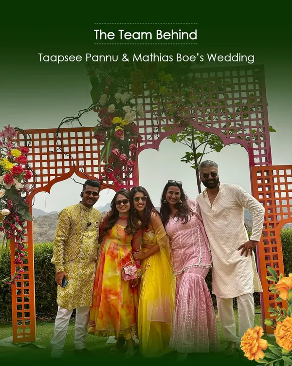 The team behind the magic of Taapsee Pannu and Mathias Boe's wedding. It was an absolute honor to be a part of their journey, and this picture captures the joy and teamwork that went into creating their unforgettable celebration.