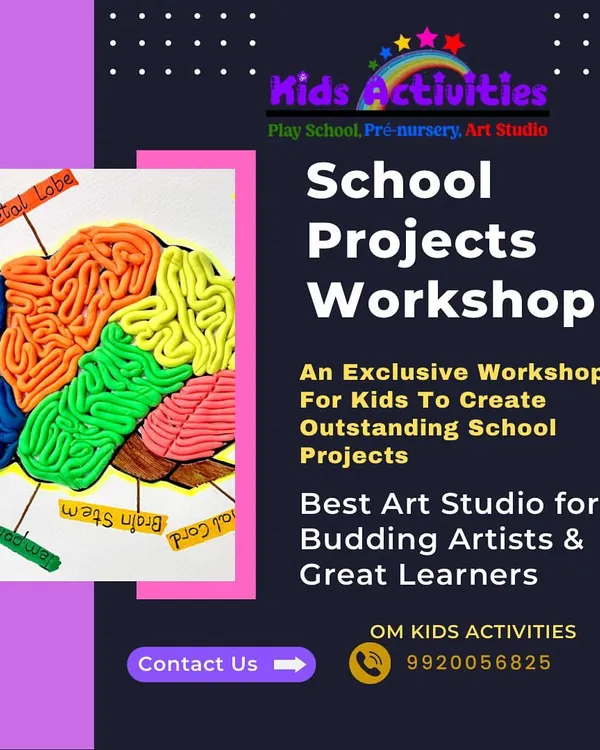 This is an example of a school science project made in our workshop, showing the different lobes of the brain using clay. We help students create outstanding projects that are both educational and visually impressive.