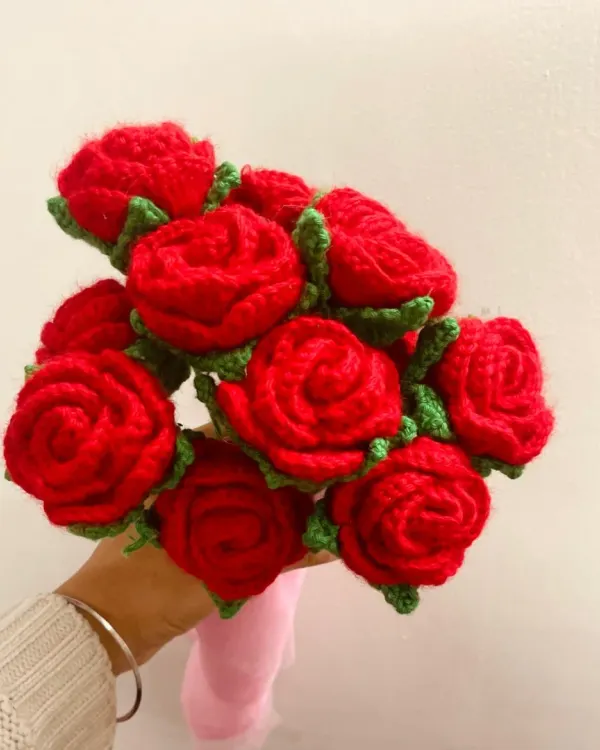 These are my forever roses, all handmade with crochet. Unlike real flowers, this beautiful red rose bouquet will last forever, making it a perfect gift for an anniversary, Valentine's Day, or just to show someone you care.