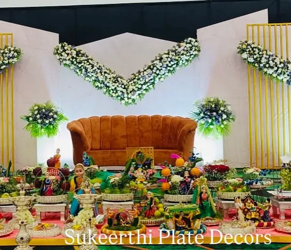 A full stage view of a puberty ceremony in Annur, where my elaborate plate decorations add a traditional and celebratory feel to the event.