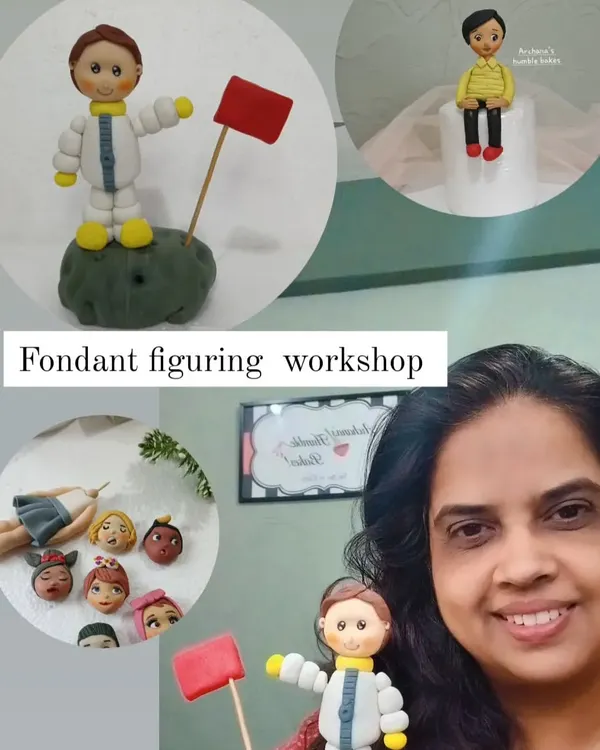 A collage showcasing the creative possibilities in my fondant figuring workshop, from cute astronauts to detailed human figures and adorable animal faces.