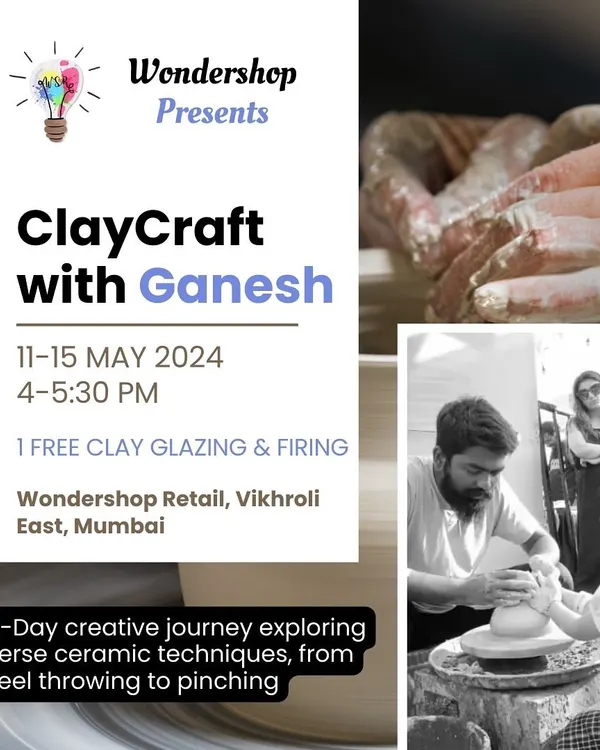I invite you to join our ClayCraft workshop, a 5-day journey into the world of ceramics. We explore wheel throwing, pinching, and coiling, and you even get one piece glazed and fired for free.