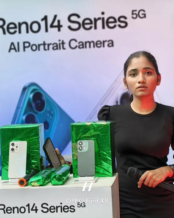 On stage as the official event host for the launch of the Oppo Reno14 Series 5G. My role as a product launch presenter is to make the technology feel exciting and accessible, ensuring the brand's message connects perfectly with the audience.