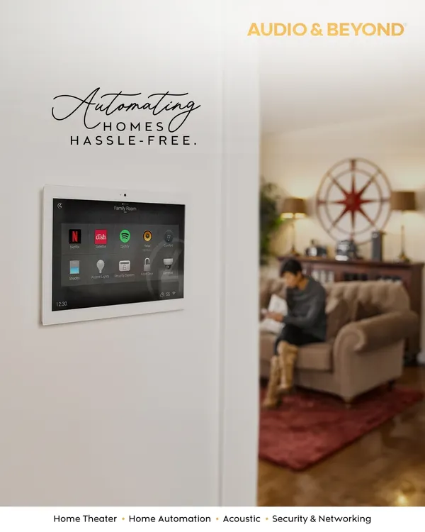I make home automation hassle-free by centralizing control. This wall-mounted touch panel provides a single point of access for all your home's integrated systems, from entertainment like Netflix and Spotify to lighting and climate.