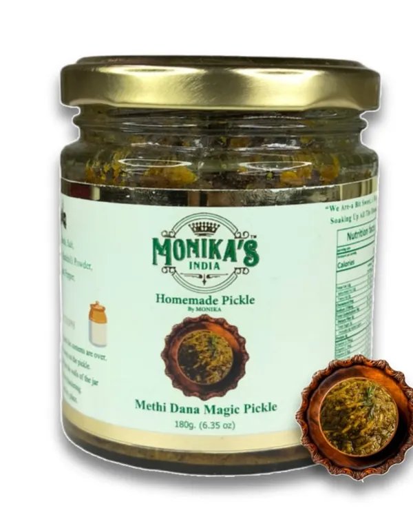 My Methi Dana Magic Pickle is a unique blend of fenugreek seeds, known for their health benefits. It has a distinctive bitter-sweet taste that is not only delicious but also aids in digestion and helps regulate blood sugar.