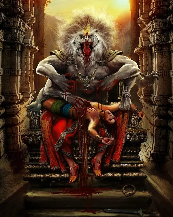 Lord Narasimha, the fierce protector, is worshipped to destroy evil and protect devotees from harm. This powerful depiction shows his victory over adharma (unrighteousness), a reminder that good always triumphs.