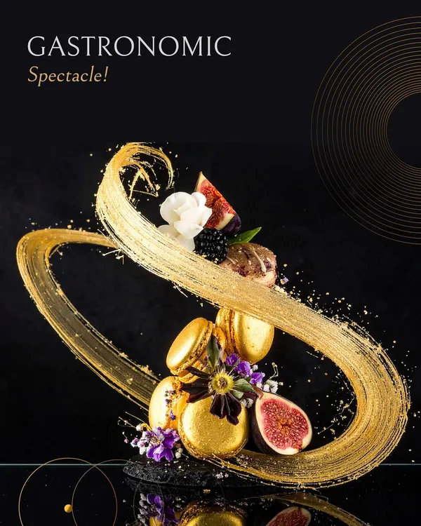 We believe a gift should be a gastronomic spectacle. This dessert sculpture, crafted with spun sugar, edible gold, and delicate macarons, is an example of how we turn confectionery into an art form for your most special occasions.