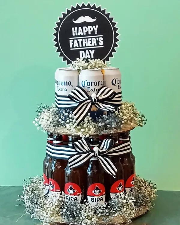 Is he the 'cheers before advice' kind of dad? This two-tiered beer cake, made with his favorite Bira and Corona, is the perfect fun and celebratory gift for the dad who appreciates a good drink.