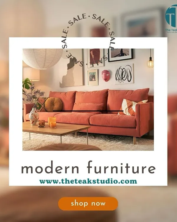 An inspirational image showcasing a modern living room with a burnt orange sofa. This graphic represents the stylish and contemporary aesthetic we can help you achieve with our custom furniture.