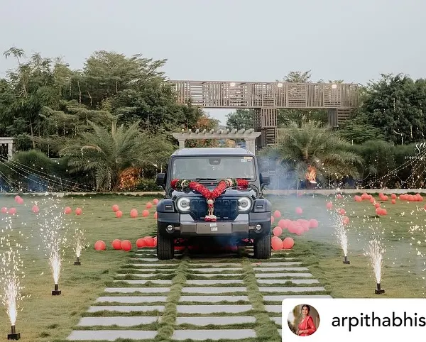This is what I mean by a grand reveal. We planned this surprise for a husband's birthday, complete with a brand new Thar, a dramatic unboxing, and cold pyros to make the moment truly explosive. It’s all about creating that superstar feeling.
