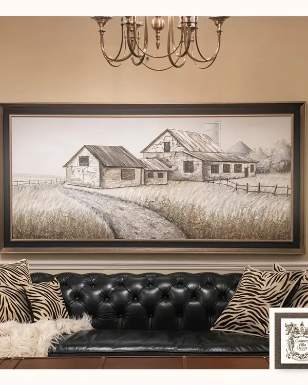 This heavily textured 3D wall art of a rustic barn scene brings the charm of the countryside indoors. The use of wood and stone embellishments adds a unique, tactile quality that makes the artwork come alive.
