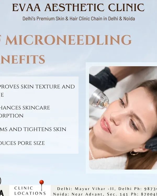 The benefits of RF Microneedling, a powerful treatment that combines radiofrequency and microneedling. It improves skin texture and tone, enhances skincare absorption, firms and tightens skin, and reduces pore size.