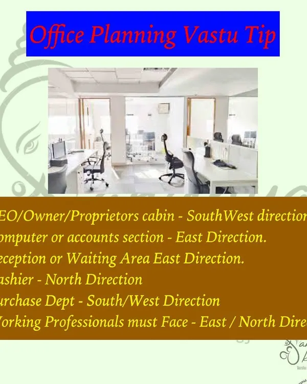 This graphic provides a quick checklist for a Vastu-compliant office layout, whether it's big or small. I've listed the ideal directions for the CEO's cabin, accounts section, reception, and more. Following these tips can make a noticeable difference in workflow and opportunities.