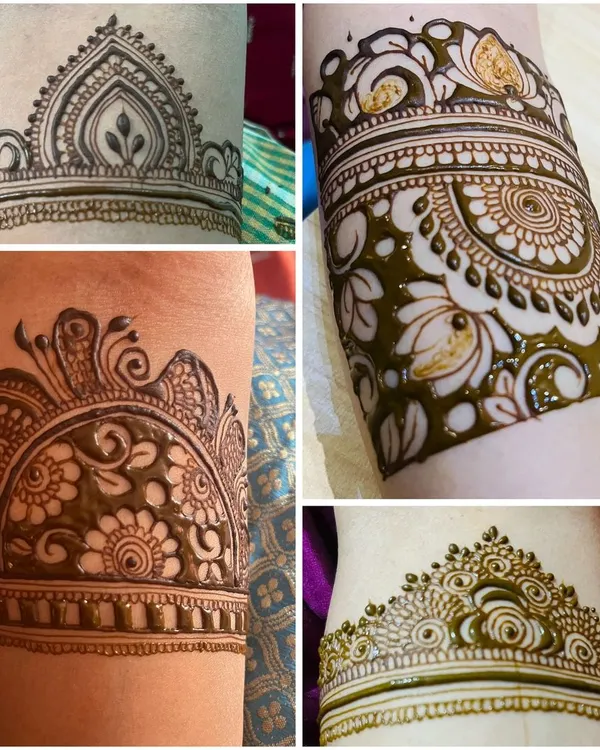 Here is a collection of some of my bridal arm band designs. These "startups" are the foundation of a full arm mehendi and can feature a variety of motifs and patterns.
