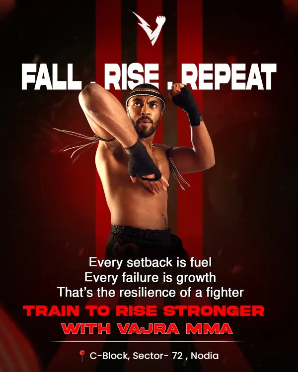 Every setback is a lesson. In our gym, we teach you to fall, get back up, and rise stronger than before. That is the resilience of a true fighter.