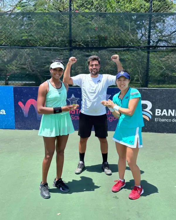 Celebrating a W35 doubles title with my partner Hiroko Kuwata. I'm so blessed to have these moments and a great team supporting me.