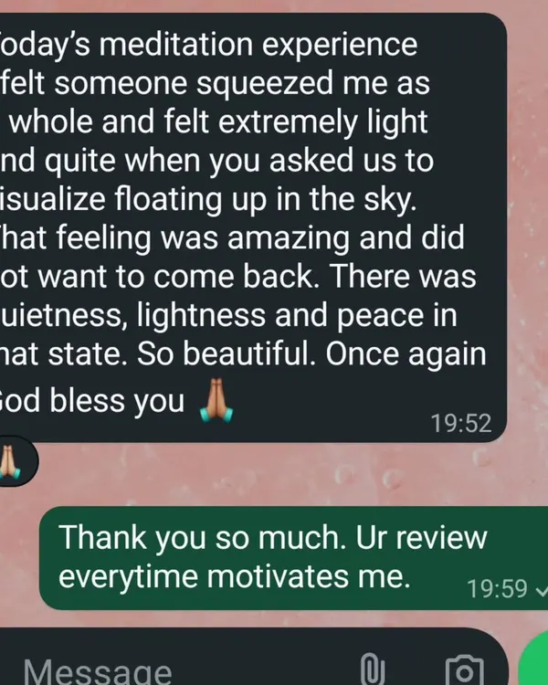 This beautiful feedback from a student describes the feeling of lightness and peace after a guided meditation session. My goal is to help you access this state of quietness within yourself.