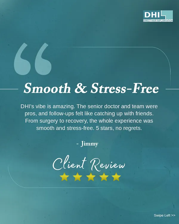 **Client Review: Smooth & Stress-Free:** Jimmy shares his 5-star experience, highlighting our professional team and supportive follow-ups that made his journey from surgery to recovery feel smooth and stress-free.
