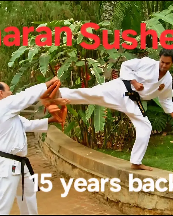 This photo was taken 15 years ago, showing one of my senior students, Sharan Susheel, executing a powerful side-kick to break a stack of tiles. This demonstrates the practical power of our techniques.