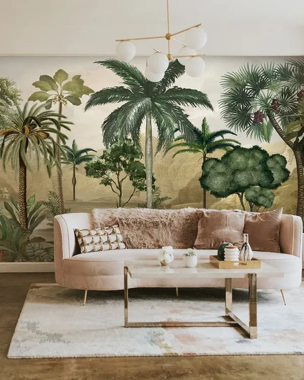 This is what I mean by transforming a space. A lush, nature-inspired mural can turn a simple living room into a luxurious escape, bringing a sense of calm and sophistication. This is one of my most popular styles for Bangalore homes.