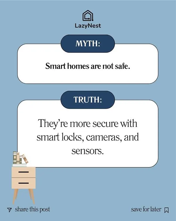 Myth: Smart homes are not safe. Truth: They're more secure with our smart locks, cameras, and sensors that give you more control and monitoring capabilities.