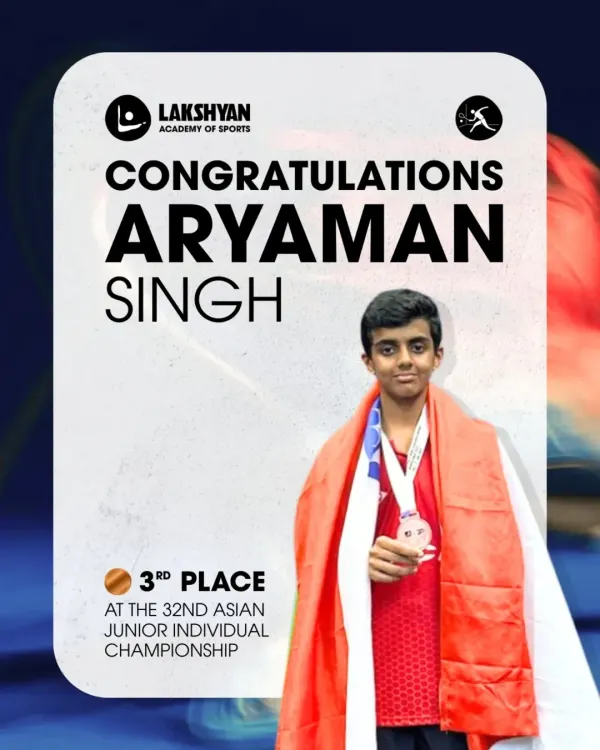 A proud moment for India as our athlete, Aryaman Singh, stands on the podium with a bronze medal at the 32nd Asian Junior Individual Squash Championship.