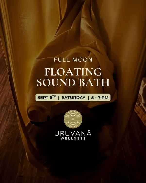 (Hero Item) Surrender to deep relaxation in our Full Moon Floating Sound Bath. Cocooned in a soft aerial hammock, you are gently suspended as healing vibrations wash over you, creating a feeling of safety and profound peace reminiscent of the womb.