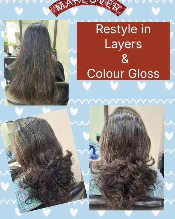 This makeover involved a complete restyle with layers and a color gloss. The new cut added volume and shape, while the gloss treatment refreshed the color and added incredible, healthy-looking shine.