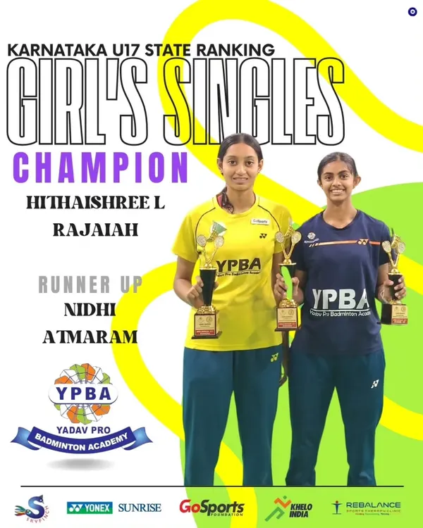 A clean sweep in the Karnataka U17 Girl's Singles, with my trainee Hithaishree L Rajaiah as Champion and Nidhi Atmaram as Runner-up.