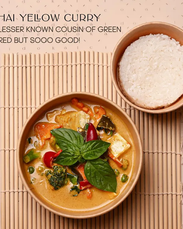 My Thai Yellow Curry, a rich and creamy curry that's milder than its red and green cousins but just as flavorful. It's packed with vegetables and served with a side of fluffy jasmine rice.