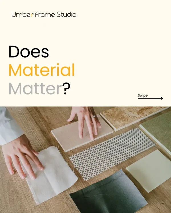 Does material matter? Absolutely. This image shows a selection of materials I work with. The choice of wood, marble, fabric, and metal is what gives a space its soul and character.