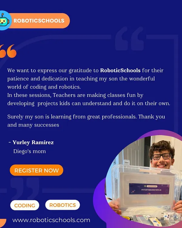 I am so grateful for this feedback from Diego's mom, Yurley. My goal is always to make classes fun and empower kids to build projects on their own, and it is wonderful to hear that it is making a difference.