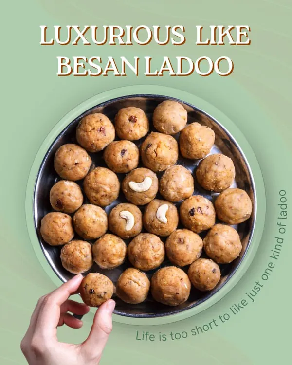 Our Besan Laddoos are pure luxury. We slow-roast the gram flour in desi ghee to achieve a rich, nutty flavor and a melt-in-your-mouth texture, just like the ones from our childhood.