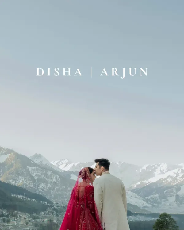 A love as grand as the mountains. This epic portrait from a Manali destination wedding captures the scale of both the landscape and their feelings for each other.