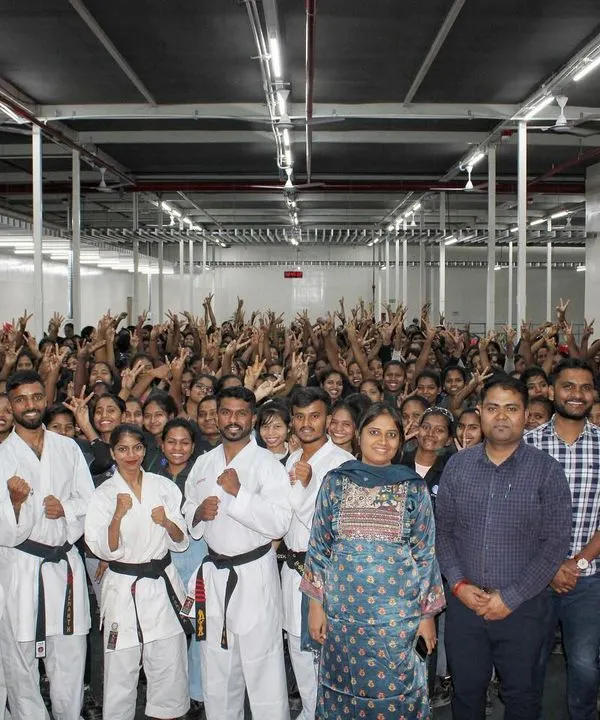 Our team with the enthusiastic participants at Ather after a successful women's self-defense awareness program. We are proud to partner with companies that prioritize the safety and empowerment of their employees.
