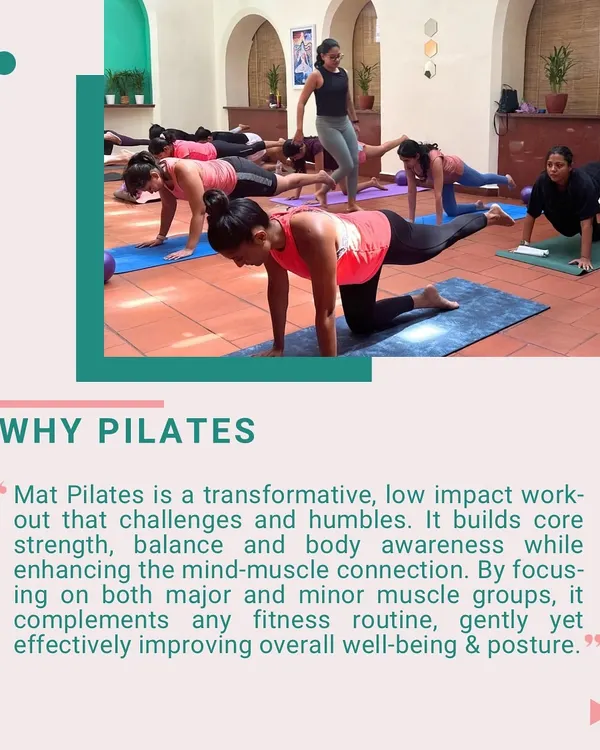 A snapshot from a mat pilates class where we focus on core strength and balance. Mat Pilates is a transformative, low-impact workout that complements any fitness routine by targeting both major and minor muscle groups for overall wellbeing.