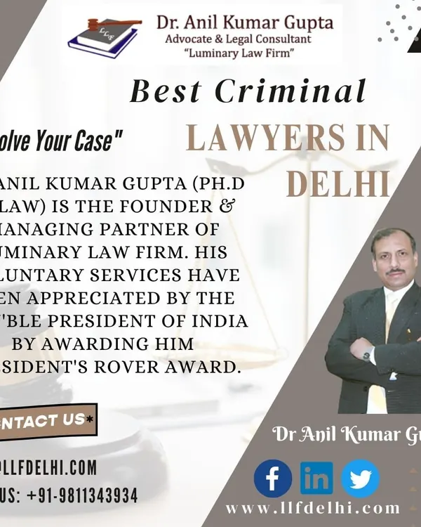As the founder and managing partner of Luminary Law Firm, Dr. Anil Kumar Gupta's voluntary services have been recognized with the President's Rover Award, an appreciation from the Hon'ble President of India.