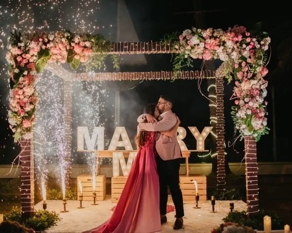 A breathtaking seaside proposal, complete with a floral arch, sparkling lights, and fireworks to mark the moment she said yes. We design these once-in-a-lifetime moments to be as magical as the love story they celebrate.