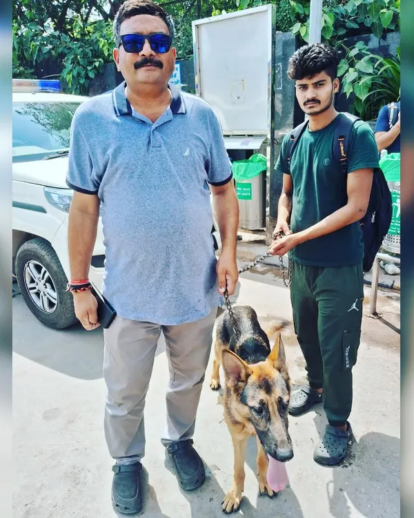 The start of a long journey: picking up this German Shepherd and his owner in Dibrugarh, Assam, for the move to Delhi.