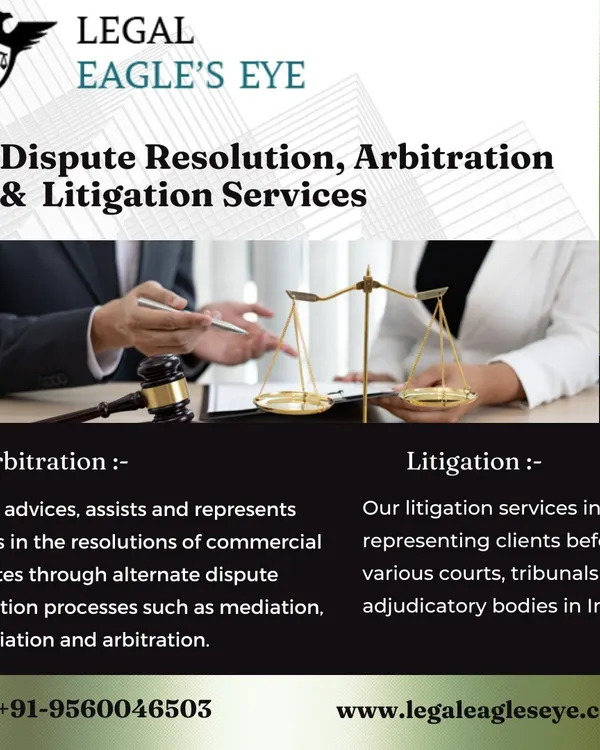 This graphic explains the difference between our arbitration and litigation services. We advise and represent clients in alternate dispute resolution processes like mediation and conciliation.