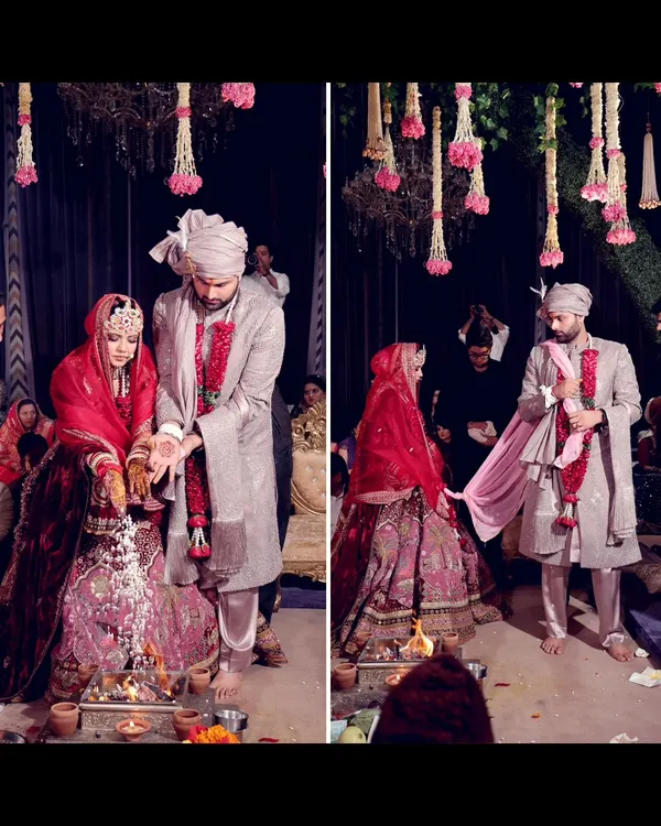 This diptych captures two key moments of a Hindu wedding ceremony. I document the rituals of the pheras around the sacred fire, focusing on the couple's joint participation in these important vows.