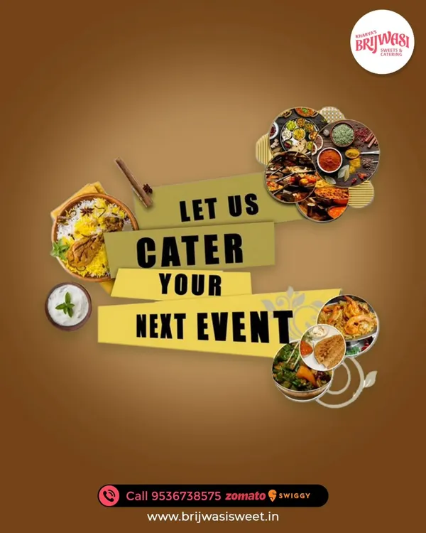 Let me cater your next event. This graphic shows the variety I offer, from Biryani to kebabs, all 100% vegetarian and delicious.