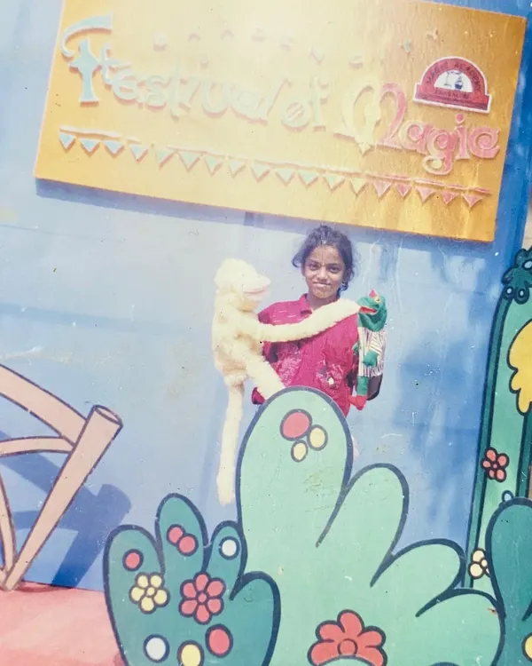 This is where it all began. A photo of little Indu with one of my first puppets at a 'Festival of Magic'. My love for dolls and magic started very early.