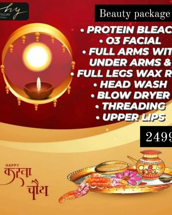 This is one of our most comprehensive Karwa Chauth packages. It includes a Protein Bleach and O3 Facial for a radiant glow, full arms and legs RICA waxing for sensitive skin, a professional head wash and blow-dry, and threading services. It’s designed to cover all your beauty needs in one visit.
